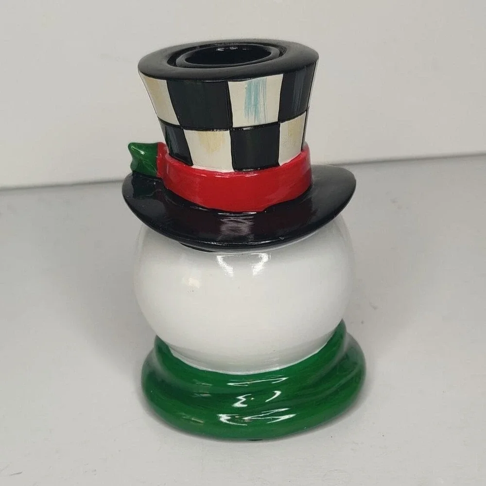 Mackenzie-Childs‎ Granny Kitschy Snowman Frosty Courtly Check Candle Holder